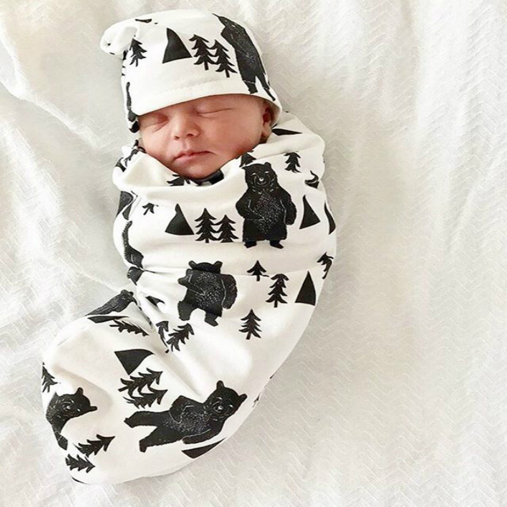 TANGNADE baby essentials Newborn Baby Boy Sack Swaddle Sleeping Swaddle Muslin Wrap Hat Set